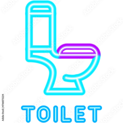 Toilet Neon Label Side View. Vector Illustration of Bright Plumber Object in Glowing Style With Typography. Bath Led Lamp Icon over Transparent Background. 