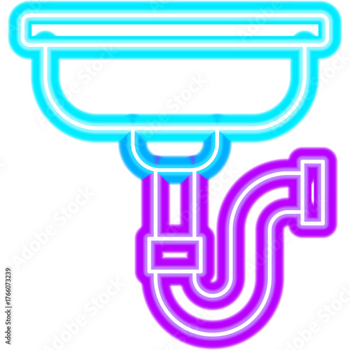 Washbasin Neon Sign. Vector Illustration of Bright Plumber Object in Glowing Style. Sink Bathroom Led Lamp Icon over Transparent Background. 