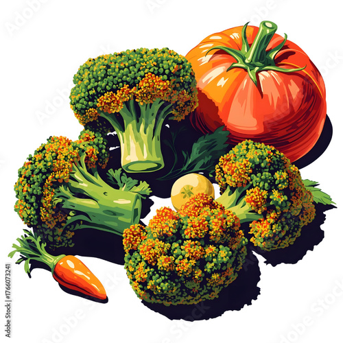 Crispy Fried Broccoli and Mixed Vegetables on transparent background