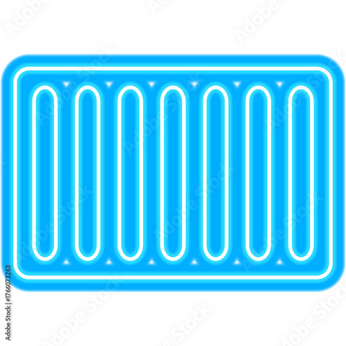 Water Radiator Neon Sign. Vector Illustration of Bright Plumber Object in Glowing Style. Battery Led Lamp Icon over Transparent Background. 