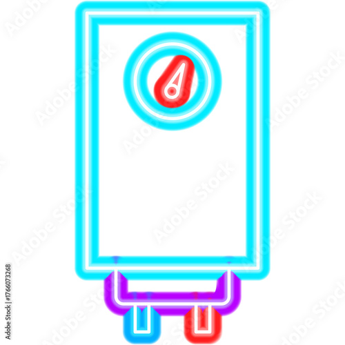 Water Hot Boiler Neon Sign. Vector Illustration of Bright Plumber Object in Glowing Style. Heat Led Lamp Icon over Transparent Background. 