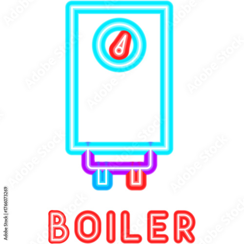 Water Hot Boiler Neon Label. Vector Illustration of Bright Plumber Object in Glowing Style With Typography. Heat Led Lamp Icon over Transparent Background. 