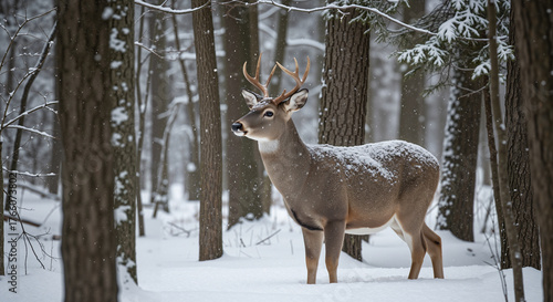 Wallpaper Mural Deer in winter thicket standing among snowy trees and forest   Torontodigital.ca