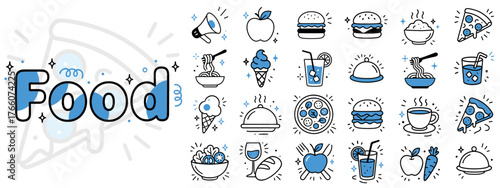 Food Icon Set — Flat Line Art Style