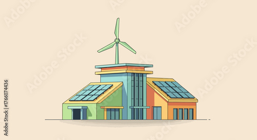 Eco-Friendly Building with Renewable Energy Sources.