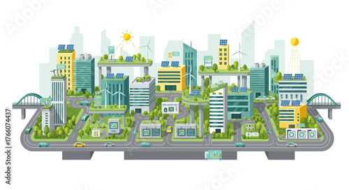 Sustainable Cityscape - Eco-Friendly Urban Design with Green Infrastructure.