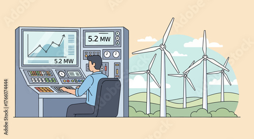 Wind Turbine Operator Monitoring Energy Production.