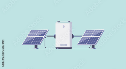 Solar Power System with Panels and Battery Storage.