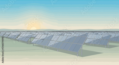 Solar panel array generating clean energy under the bright sun.