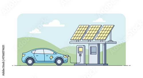 Electric vehicle charging station powered by solar energy.