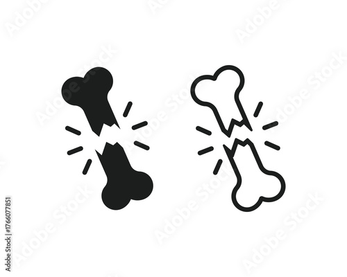 Broken bone icon symbols. Bone break icon design