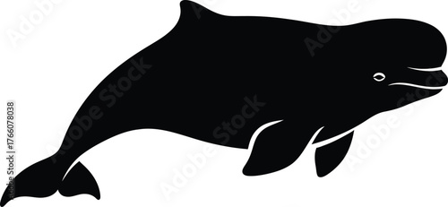 vector illustration of a silhouette of a whale, Graceful Beluga Whale Silhouette in Black – Minimalist Modern Vector Illustration