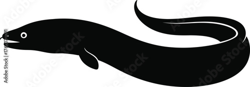 Eel Silhouette fish, Black Gulper Eel Silhouette – Clean Minimal Flat Vector