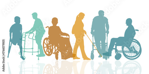 World Disability Day.International Day of  Persons with Disabilities.Illustration depicting the silhouettes of various people with disabilities.Vector illustration.