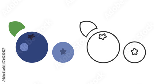 This artwork features line icons of blueberries, highlighting their round shape and distinct colors. Ideal for fruit-related projects, these icons represent freshness and nutrition.