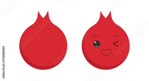 Two simplistic line icons depict garnet fruit in a bright red color. One icon shows a front view with a smile and a wink, while the other features a plain outline, highlighting the fruit shape.