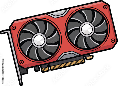 Graphics card with dual cooling fans red detailed computer hardware component illustration vector