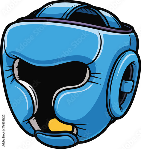 Blue boxing headgear for protection in combat sports with padded design and secure fit vector illustration