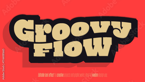 Groovy Flow retro style text design with bold shadow effect on red background for vintage graphic projects