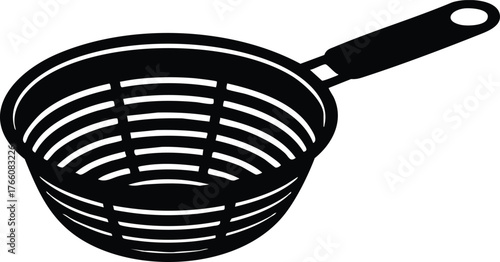 Kitchen strainer colander with handle black silhouette vector illustration kitchen tool for draining and rinsing food
