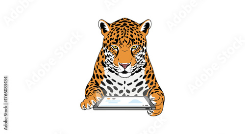 Leopard using tablet: tech-savvy animal in modern digital art