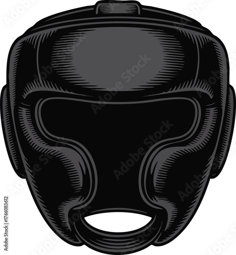 Black boxing headgear protective equipment for combat sports training and safety gear illustration vector