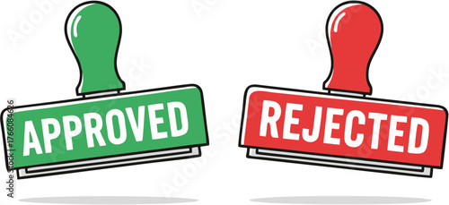 Vector illustration of green approved and red rejected rubber stamps for business documents and decision making