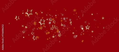 Foto Christmas background with golden stars and snowflakes on a deep red backdrop