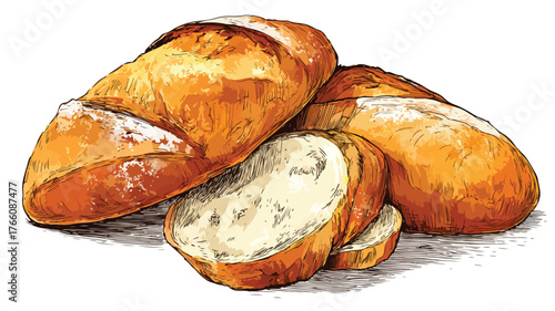 Vector Drawing of Bread on White Background for Food Design