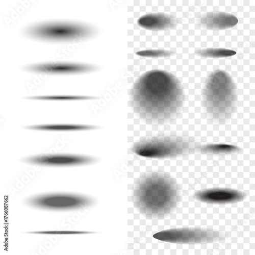 A set of transparent shadows. Realistic shadow effect on a white and transparent background. Vector illustration