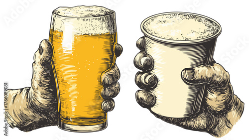 Refreshing Beer Drink Concept with Hands Holding Glass and Cap Cup