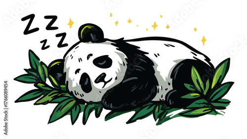 Sleeping Panda Bamboo Vector Icon Illustration