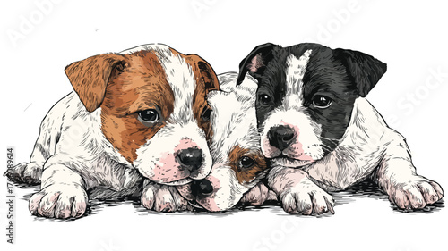 Adorable Vector Clipart of Cute Puppies with Outline, Isolated on White Background