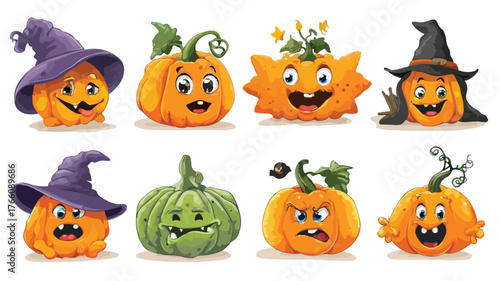 Spooky Halloween Pumpkin Characters Collection for Greetings and Decor