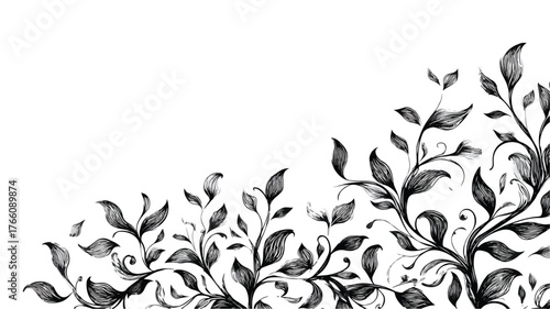 Elegant Plant and Leaf Pattern Vector Frame with Outline