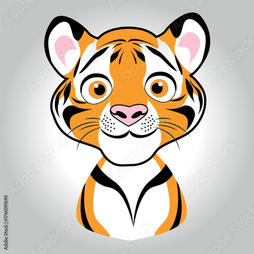 Cartoon Tiger Face Vector – Cute Jungle Animal for Kids’ Media, Educational Design, and Playful Branding