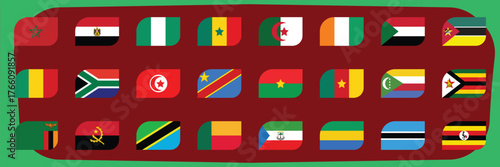African cup of nations Morocco 2025. Emblem Flags Countries Teams Vector.
