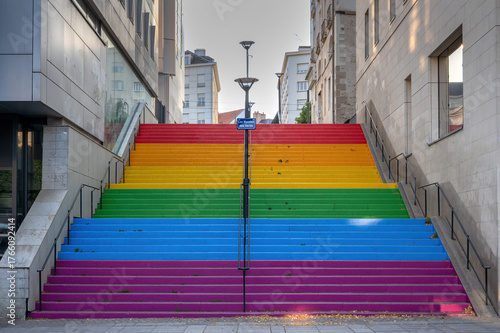 Rainbow-Colored Urban Stairs in Nantes, Brittany