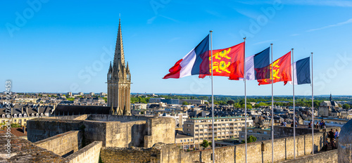 Wallpaper Mural Panoramic view of the historic city of Caen, Normandy, France. French flags and flags of the city of Caen. Torontodigital.ca