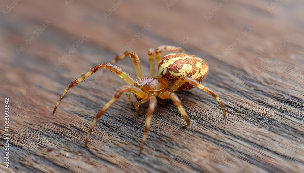 Obraz premium Spider Auratum Bracyphelm resting on wooden surface