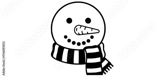 Friendly Snowman with Carrot Nose Top Hat Outline Vector