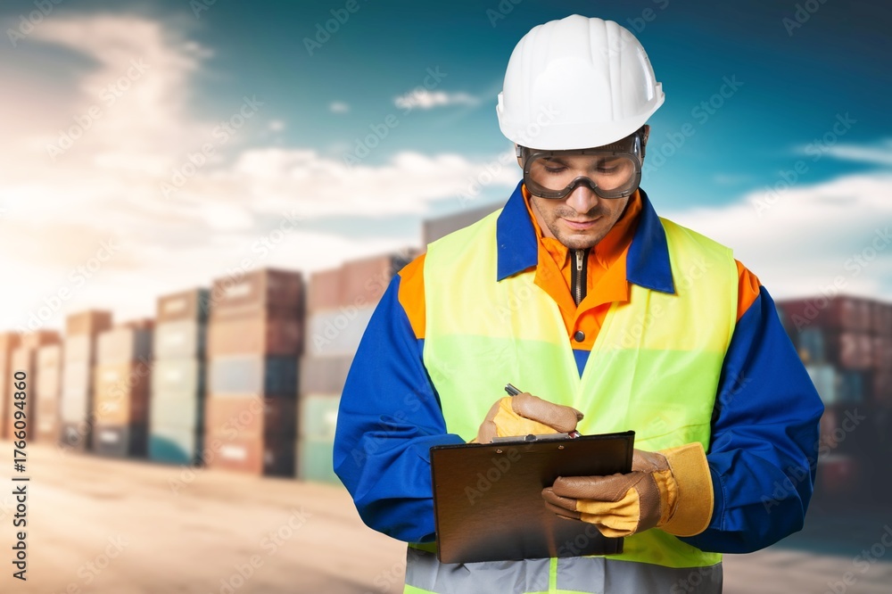 Fototapeta premium Foreman control Containers box for import export.