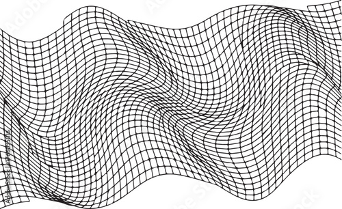 Warped Grid Pattern with Wavy Distortion on White Background distorted abstract