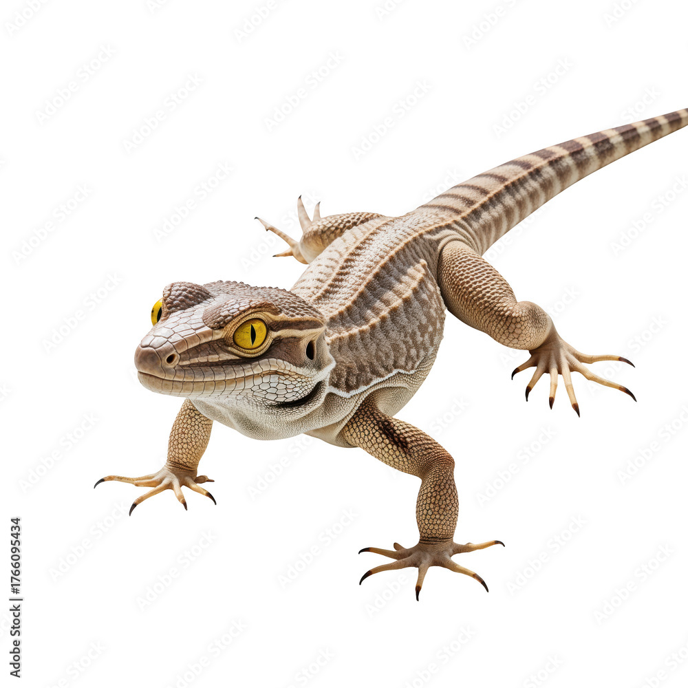 Fototapeta premium A small lizard with yellow eyes isolated on transparent background