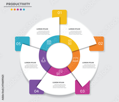 Circular Productivity Infographic Chart with Five Workflow Segments and Modern Line Icons