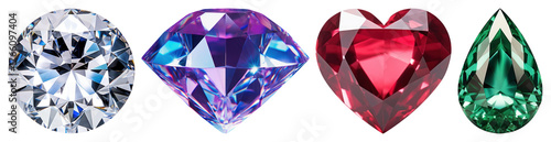 PNG Colorful gemstones in various shapes, element set on transparent background