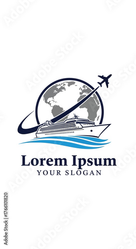 Global travel agency logo with airplane and cruise ship.