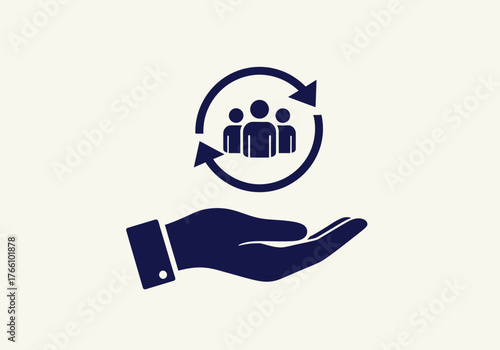 Hand supporting teamwork and collaboration with circular arrows for continuous improvement.