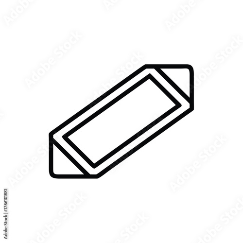 Outline Icon of a Rectangular Prism with Angled Ends on White Background Keywords: rectangle, prism, shape, geometric, 3d, icon, symbol
