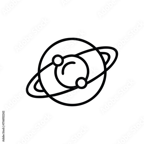 Simple line art icon of a planet with two moons and intersecting orbital rings space